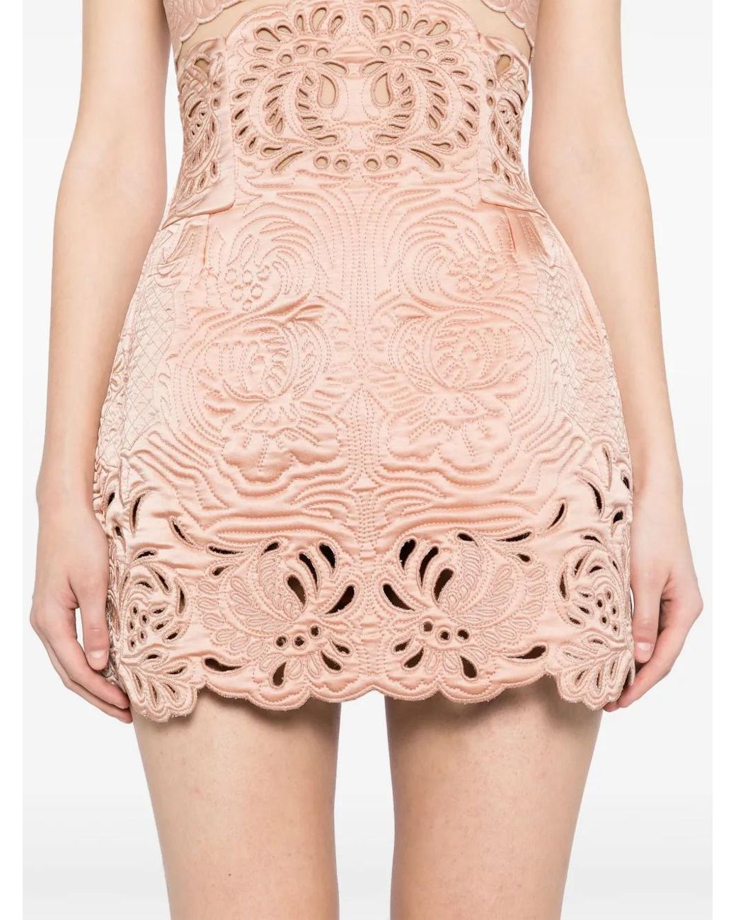 Ermanno Scervino Pink Floral-Embrodery High-Waisted Skirt