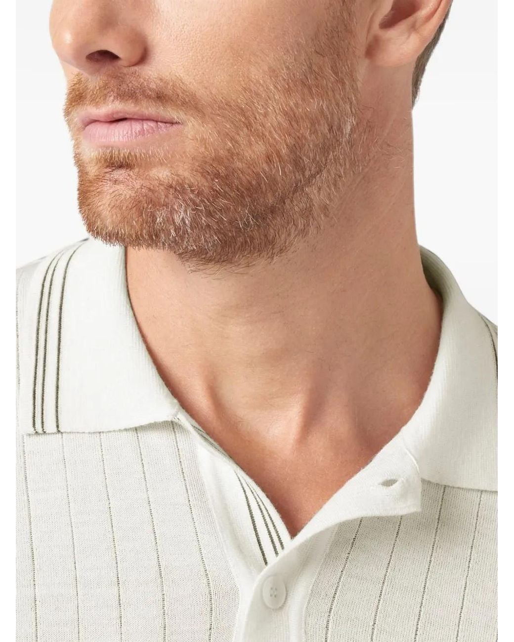 Paul & Shark White Striped-Trim Ribbed-Knit Polo Shirt for men