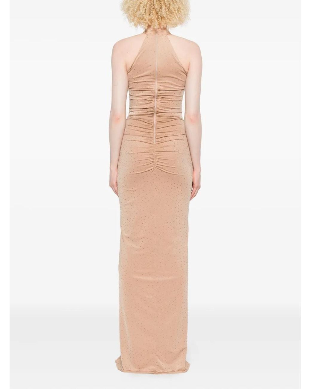 Nissa White Rose-Embellished Ruched Maxi Evening Dress