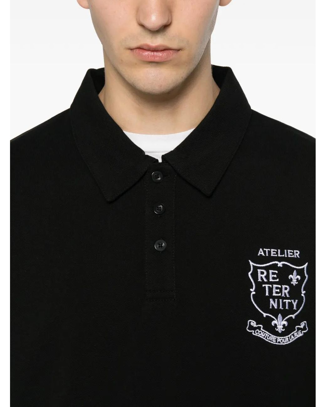RETERNITY Black L'Aterlier De La Rue Logo-Embroidered Polo Shirt for men