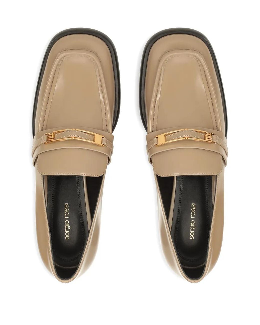 Sergio Rossi Natural Bitt Leather Loafers