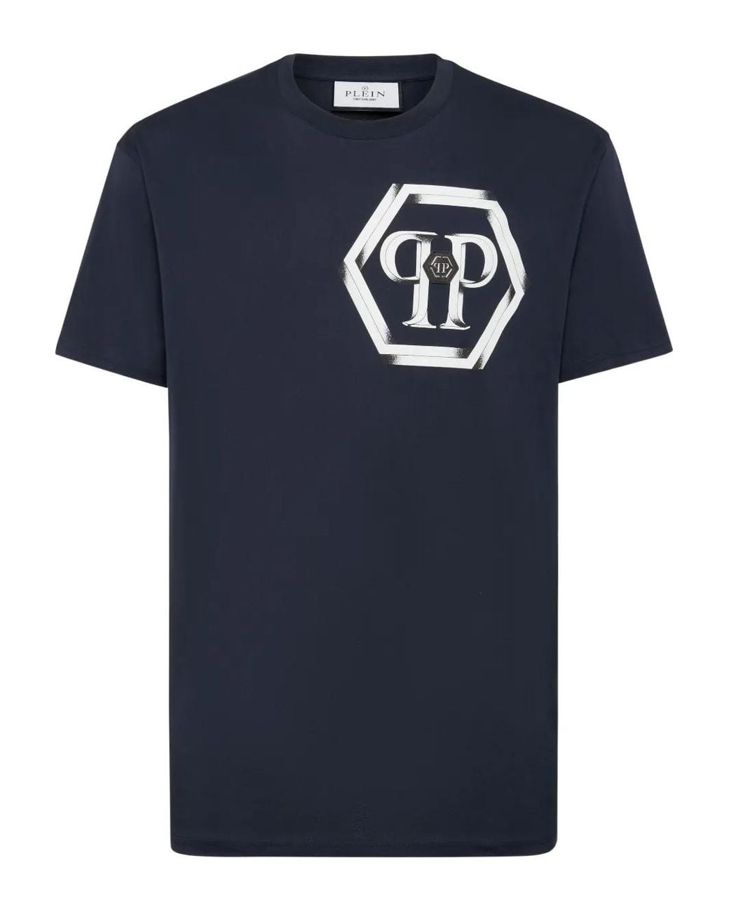 Philipp Plein Blue Hexagon-Logo T-Shirt for men