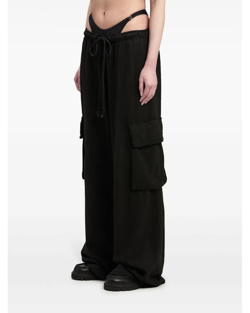 Palm Angels Black Wide-Leg Cotton Cargo Trousers