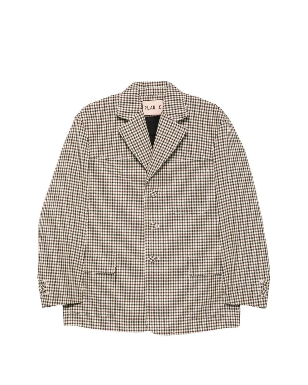 Plan C Gray Gingham-Check Blazer