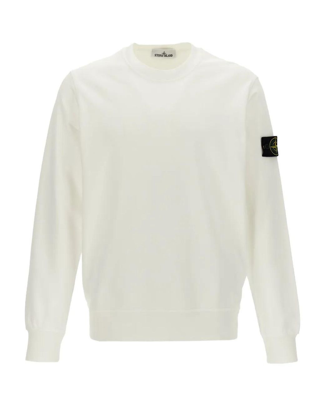 Stone Island White Round Neck Sweatshirt for men