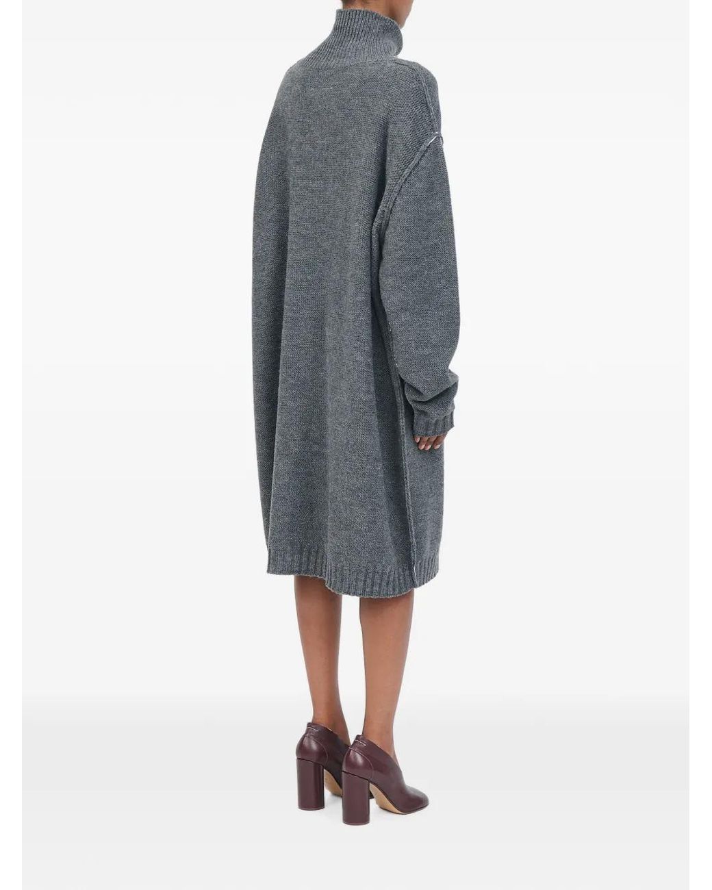 MM6 by Maison Margiela Gray High-Neck Knitted Midi Dress