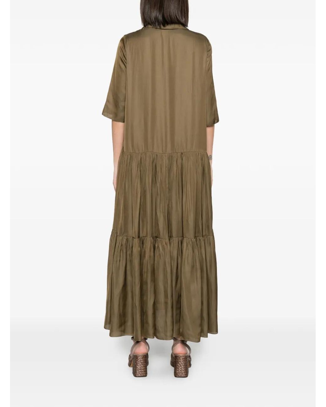 Barbara Bui Green Lace-Up Tiered Maxi Dress