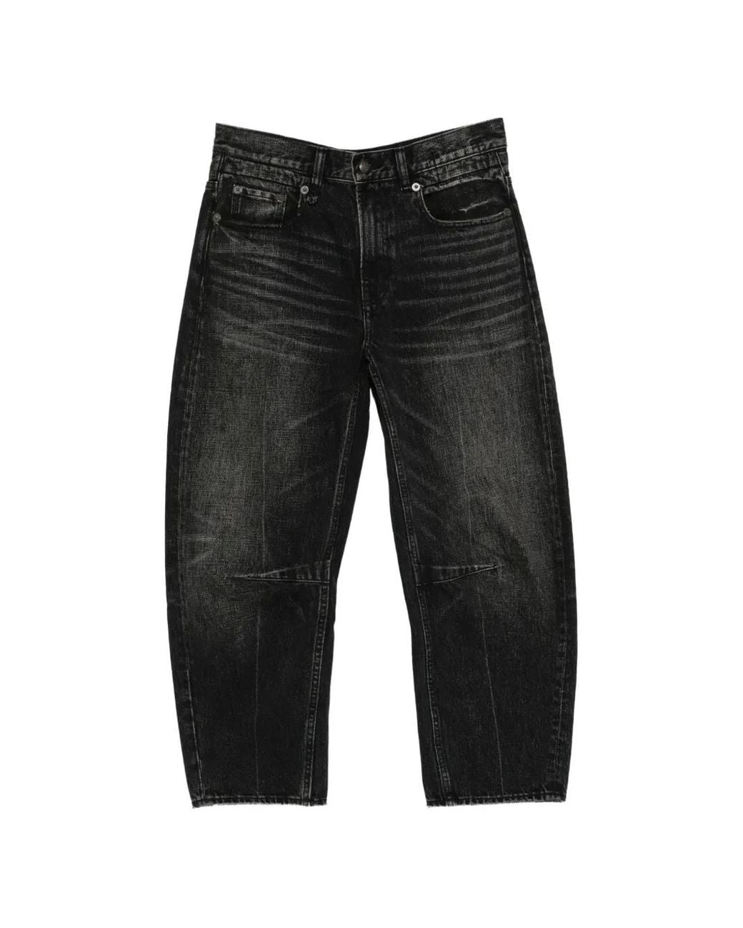 R13 Black Faded-Effect Barrel Jeans