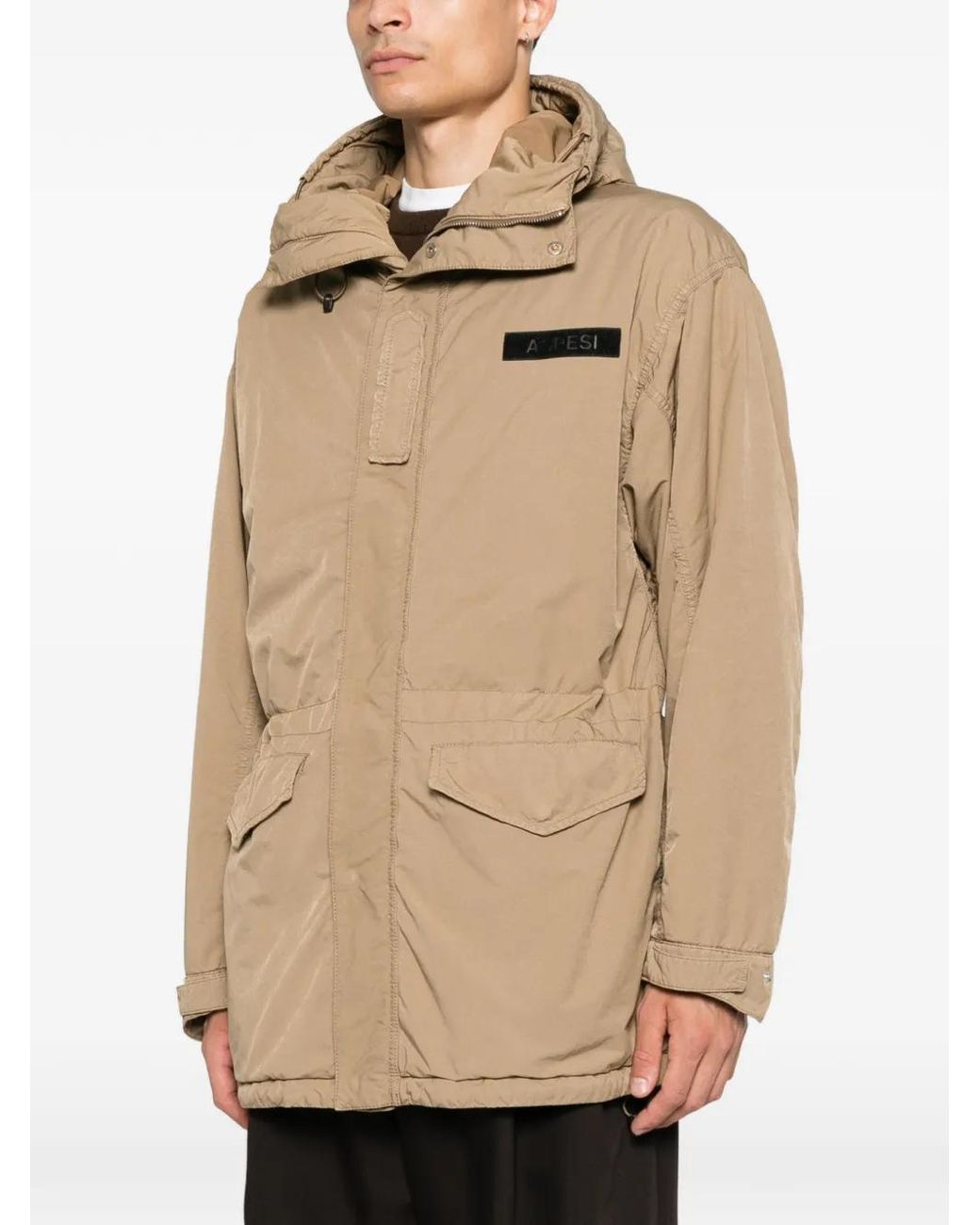 Aspesi Natural Hooded Logo-Patch Jacket for men