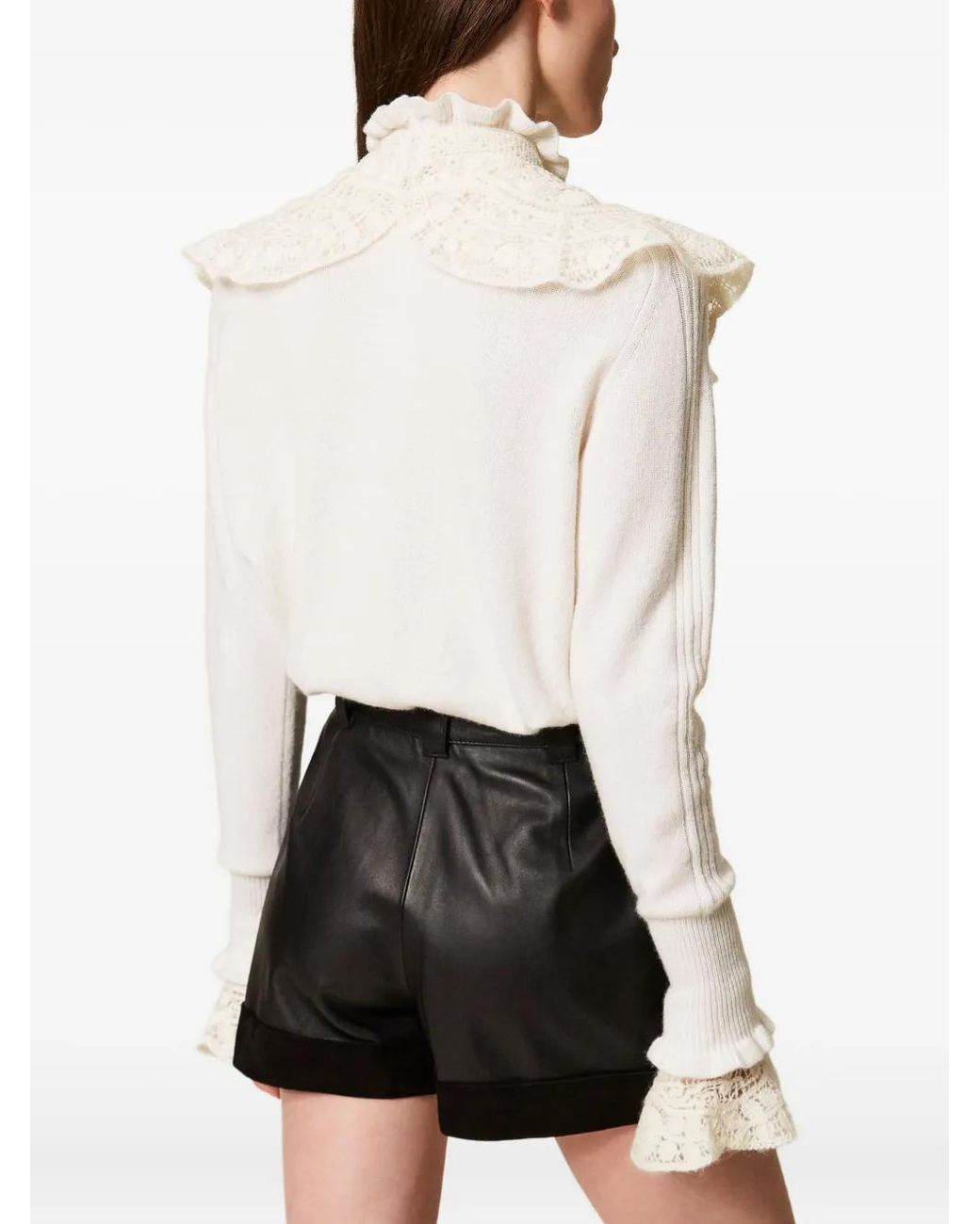 Twinset Black Pleated Belted Leather Shorts