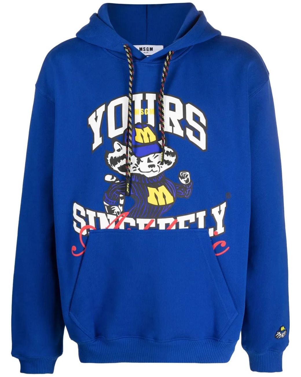 MSGM Blue Graphic-Print Cotton Hoodie for men