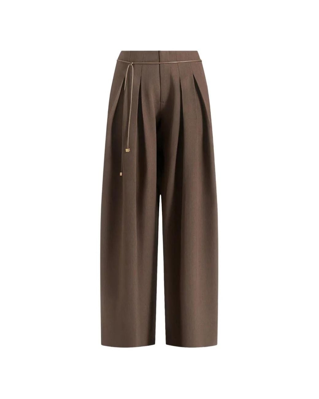 Manière De Voir Brown Flora Box Pleat Wide Leg Belted Trousers