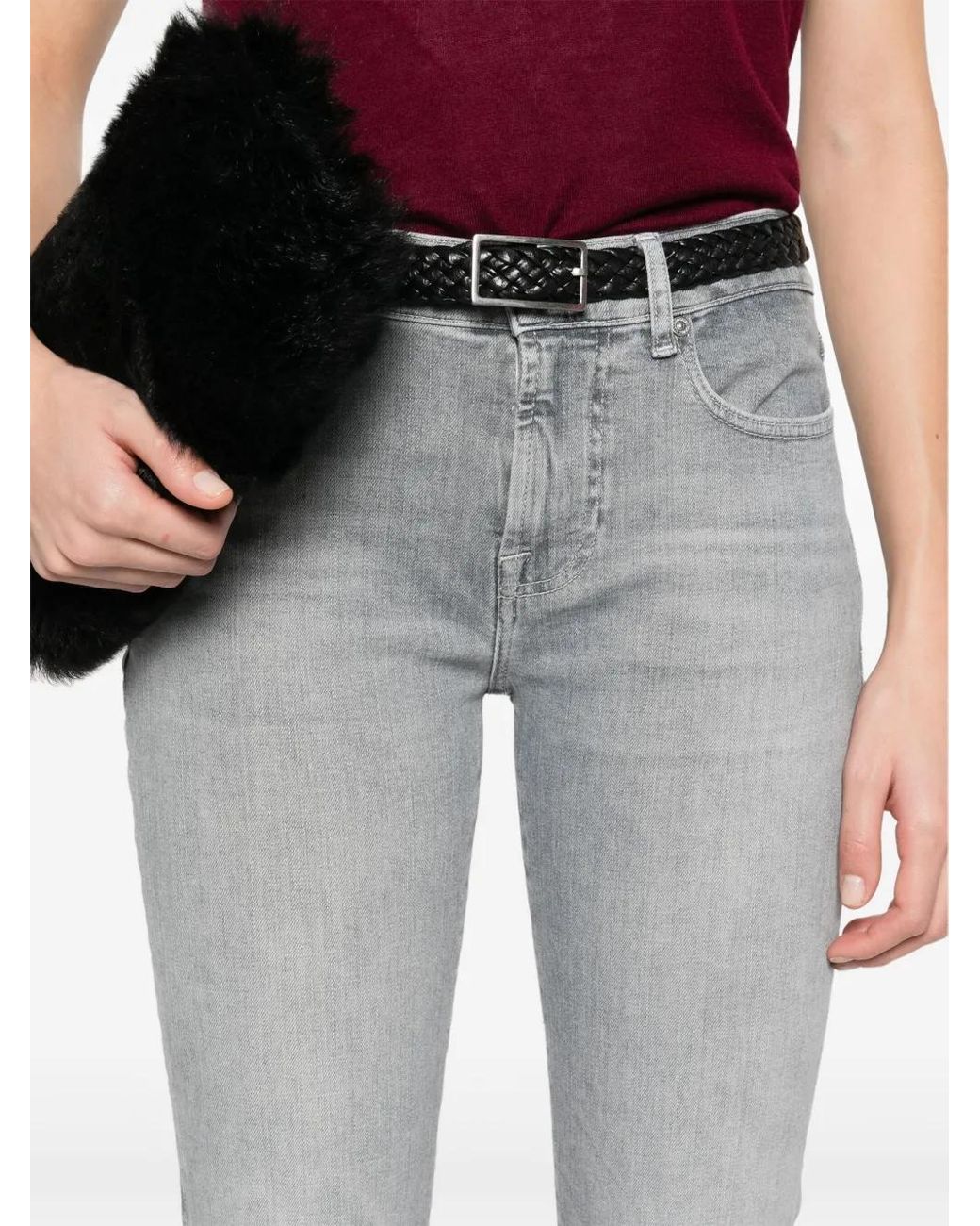 7 For All Mankind Gray Mid-Rise Skinny Jeans