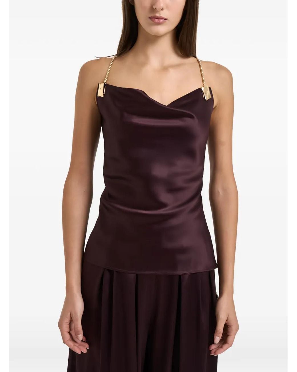 Danamé Purple Lou Chain-Strap Cowl-Neck Top