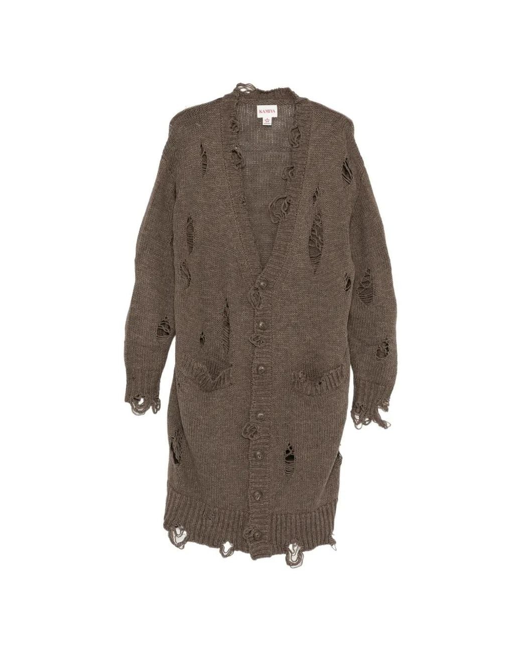KAMIYA Brown Distressed-Knit Cardigan for men