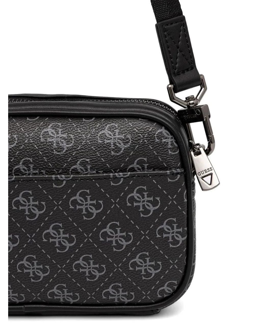 Guess Black Milano Monogram-Print Quilted Messenger Bag for men