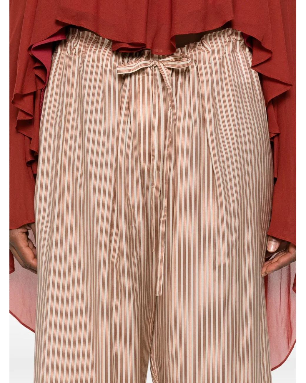 Magda Butrym White Vertical-Stripe Drawstring-Waist Trousers