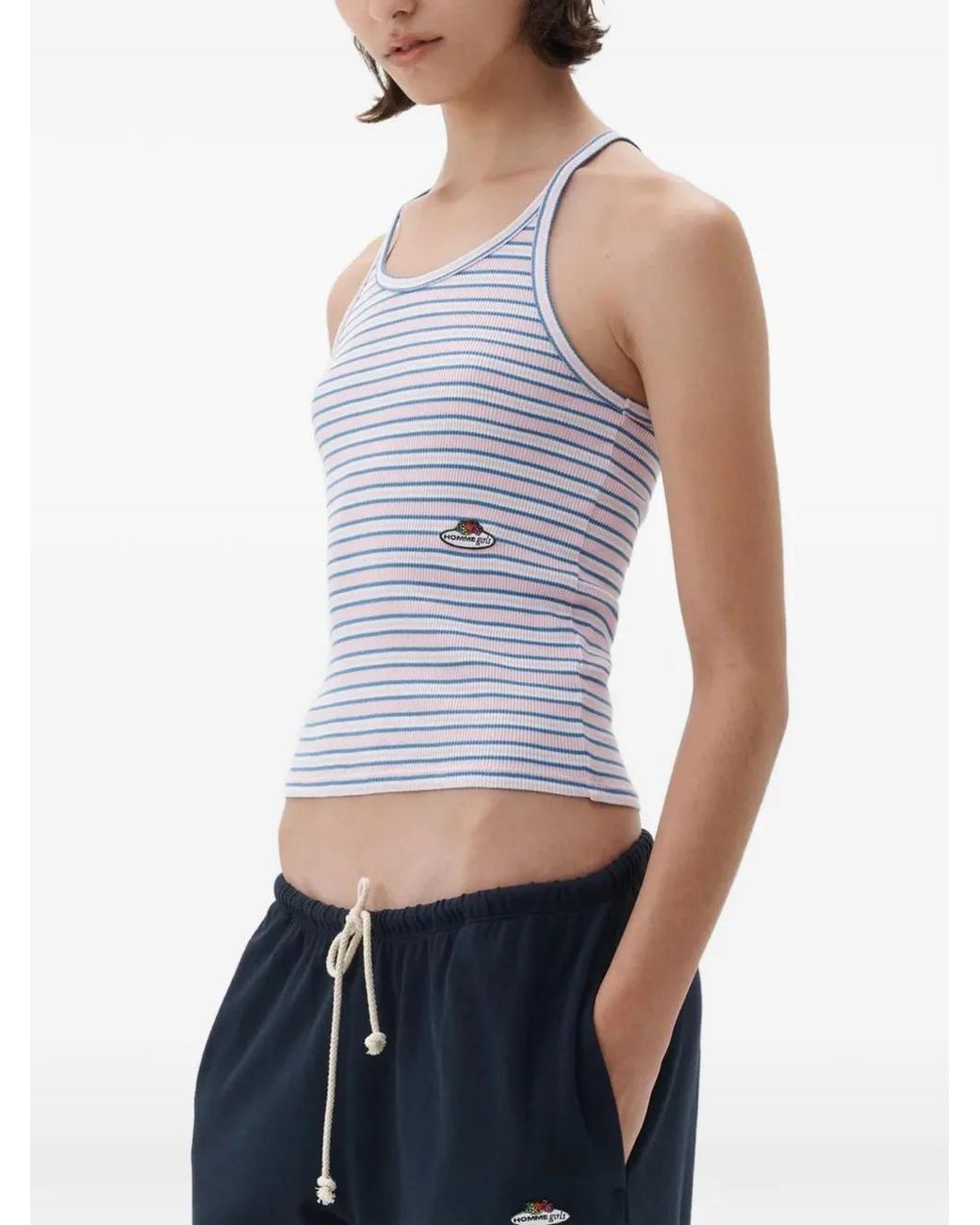 HOMMEGIRLS Purple X Fruit Of The Loom Striped Ribbed Vest