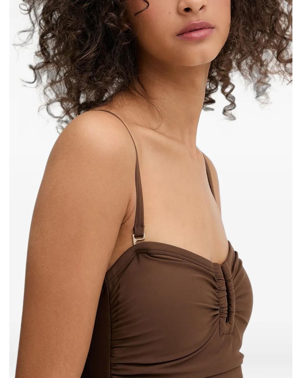 DKNY Brown Ruched Bandeau Swimsuit