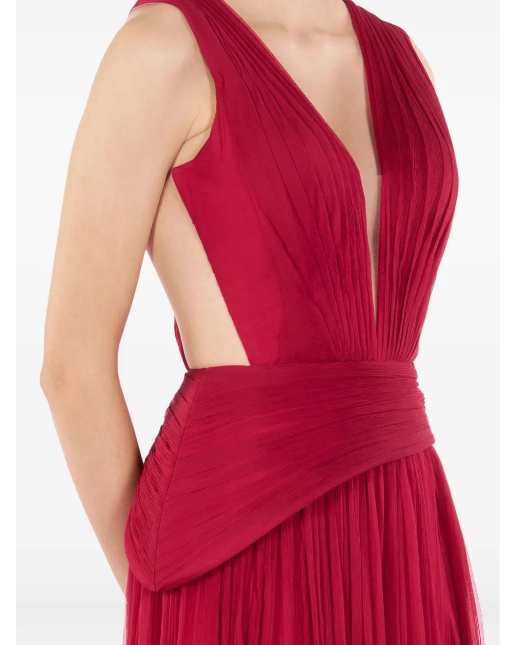 IMROSKA Red 32 Iris V-Neck Maxi Dress
