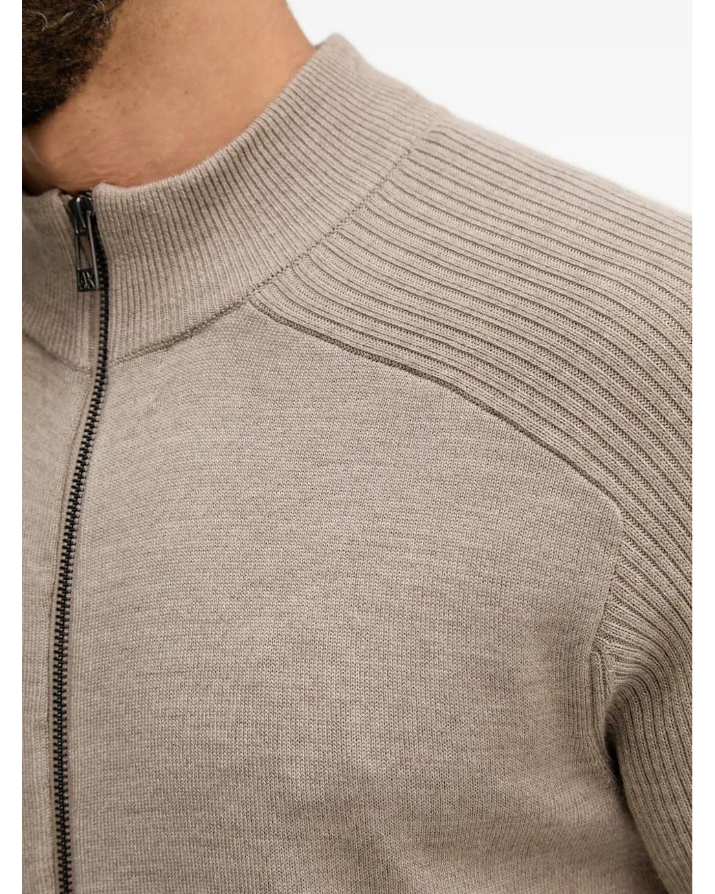 ARMANI EXCHANGE Gray Ribbed Zip Cardigan for men