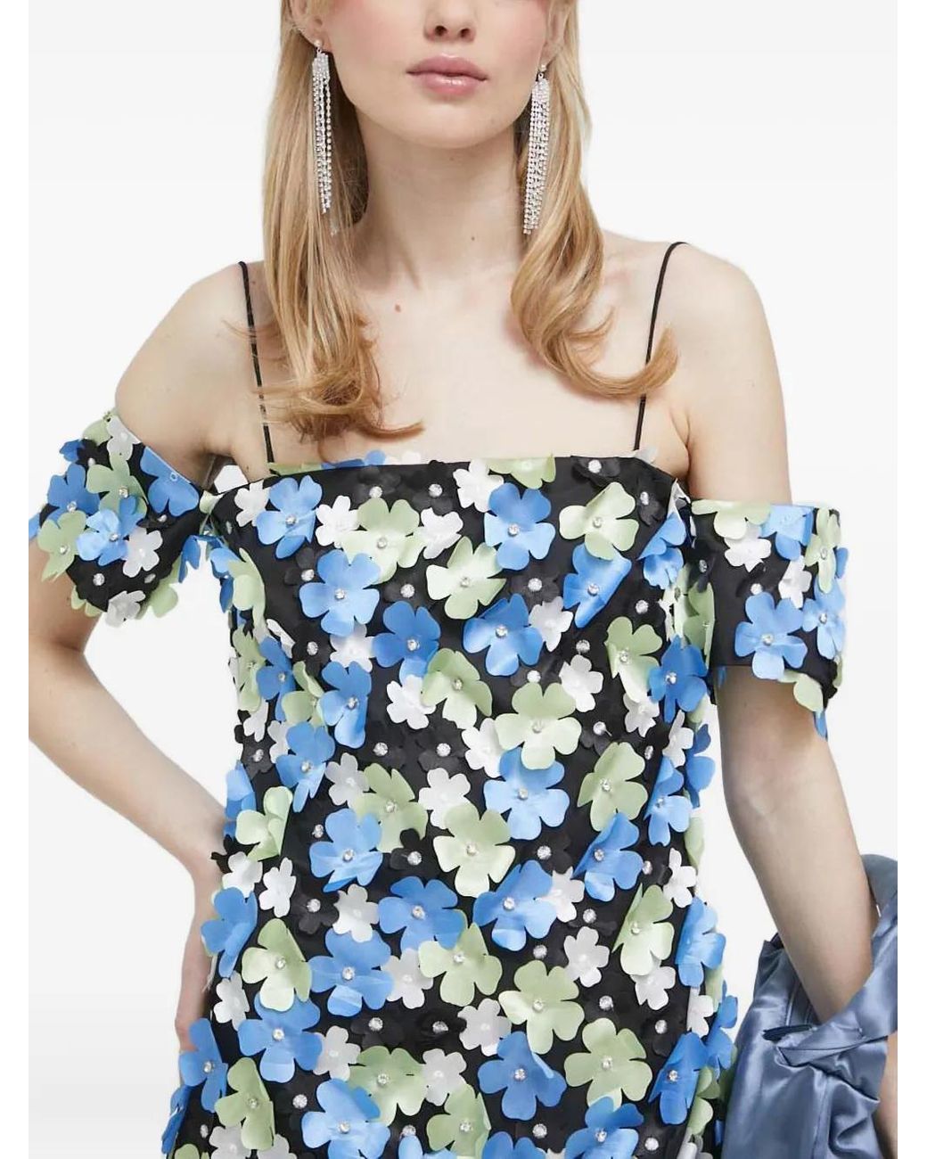 Stine Goya Blue Floral-Embellished Midi Dress