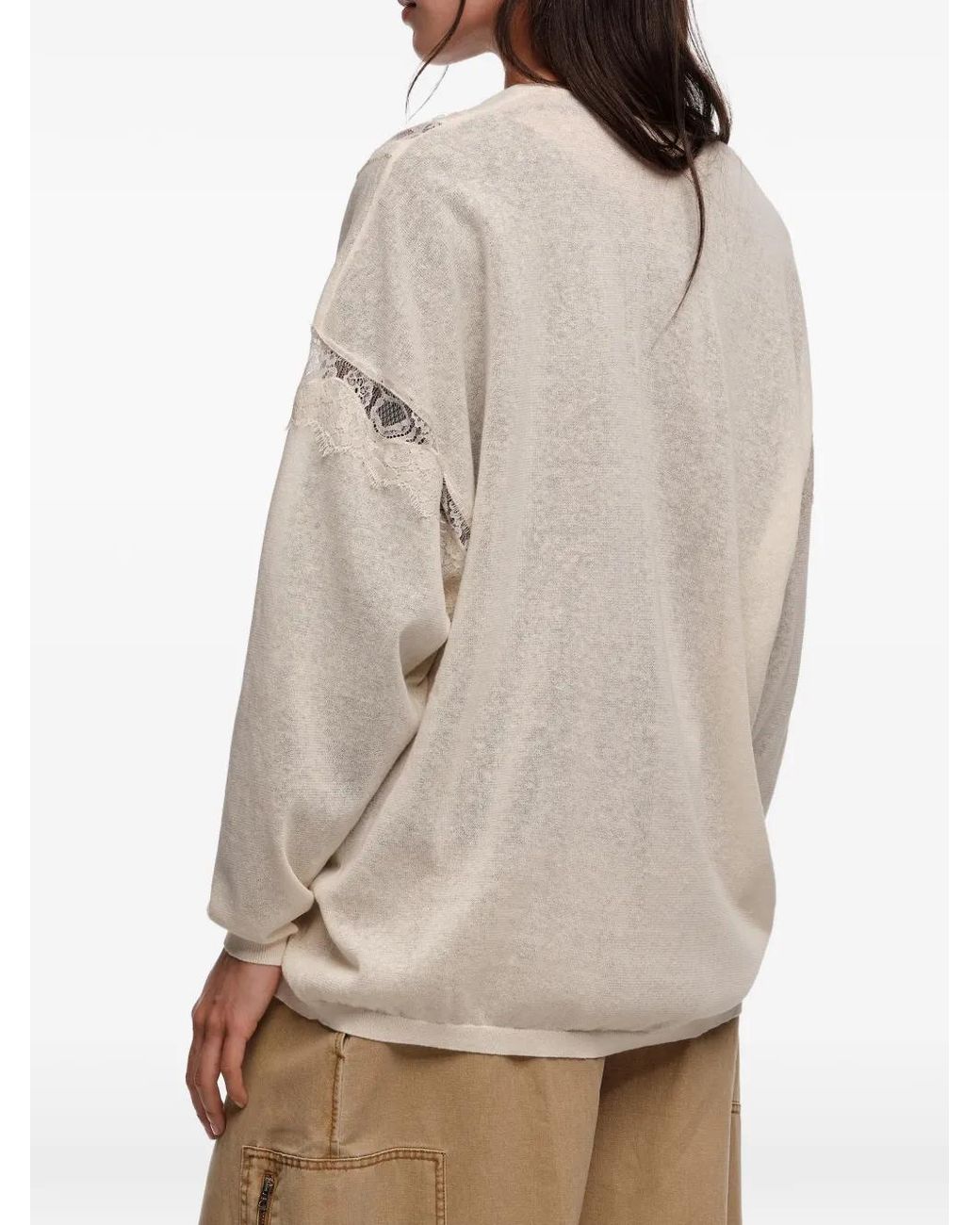 Bimba Y Lola White Lace-Trim Cardigan
