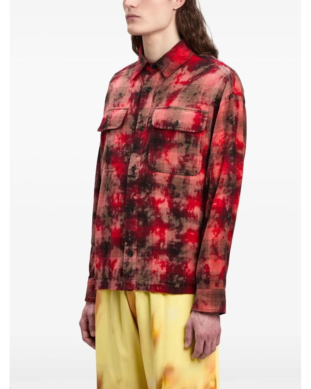 Palm Angels Red Curved Logo Check Shirt L/S For for men
