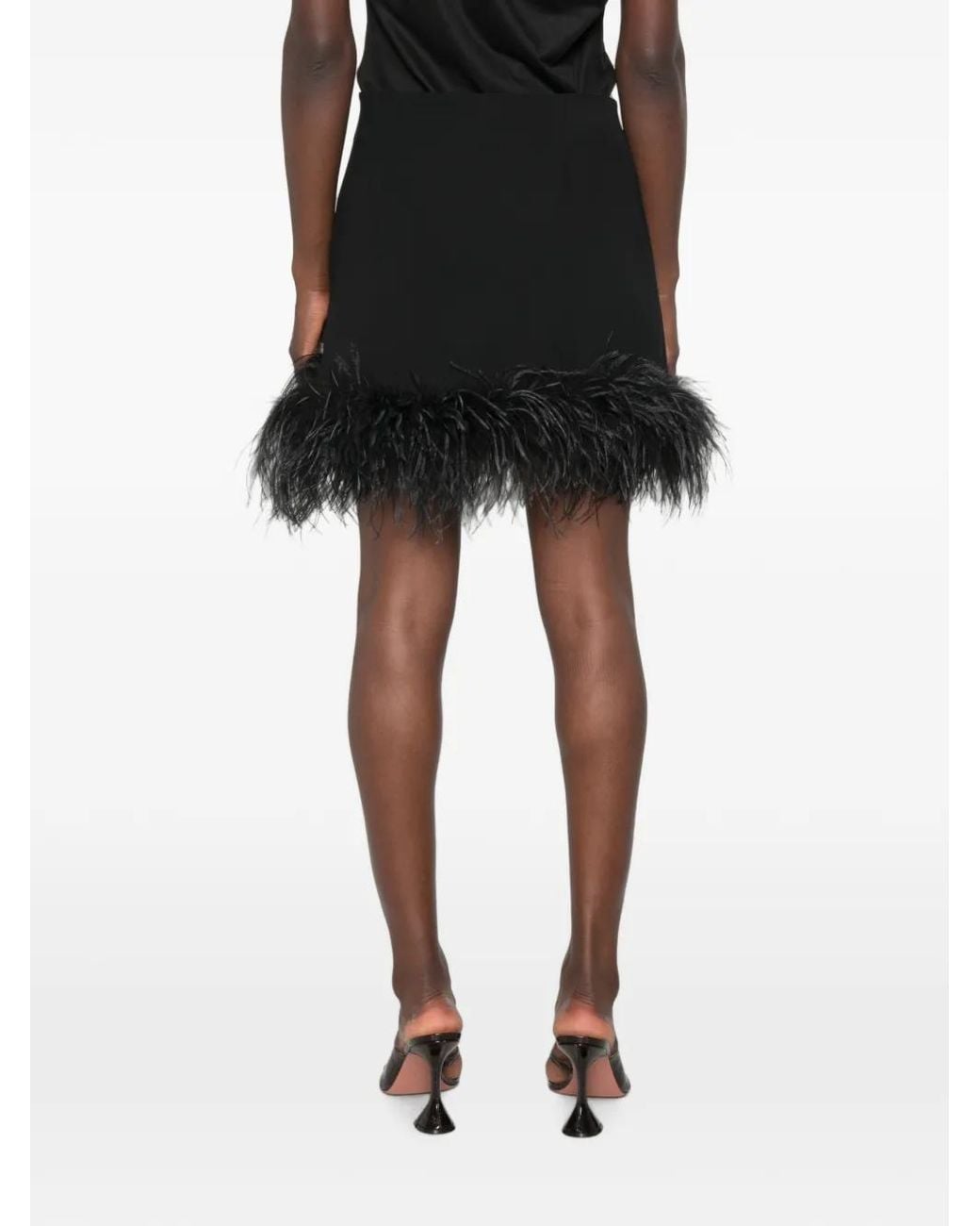 P.A.R.O.S.H. Black Feather-Trim Mini Skirt