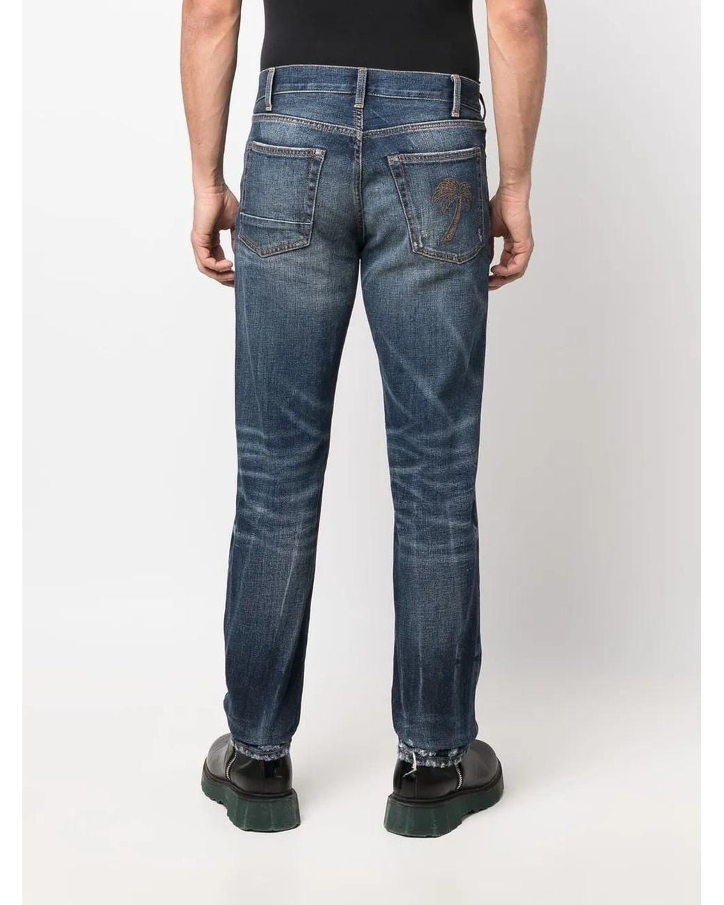 Palm Angels Blue Slim-Fit Distressed Straight-Leg Jeans for men