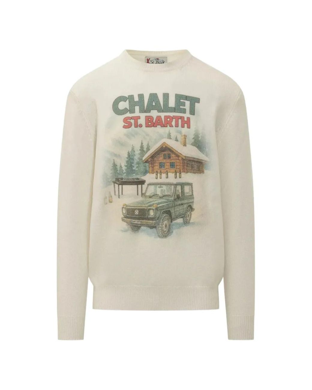 Mc2 Saint Barth White Heron Jacquard-Print Sweater for men