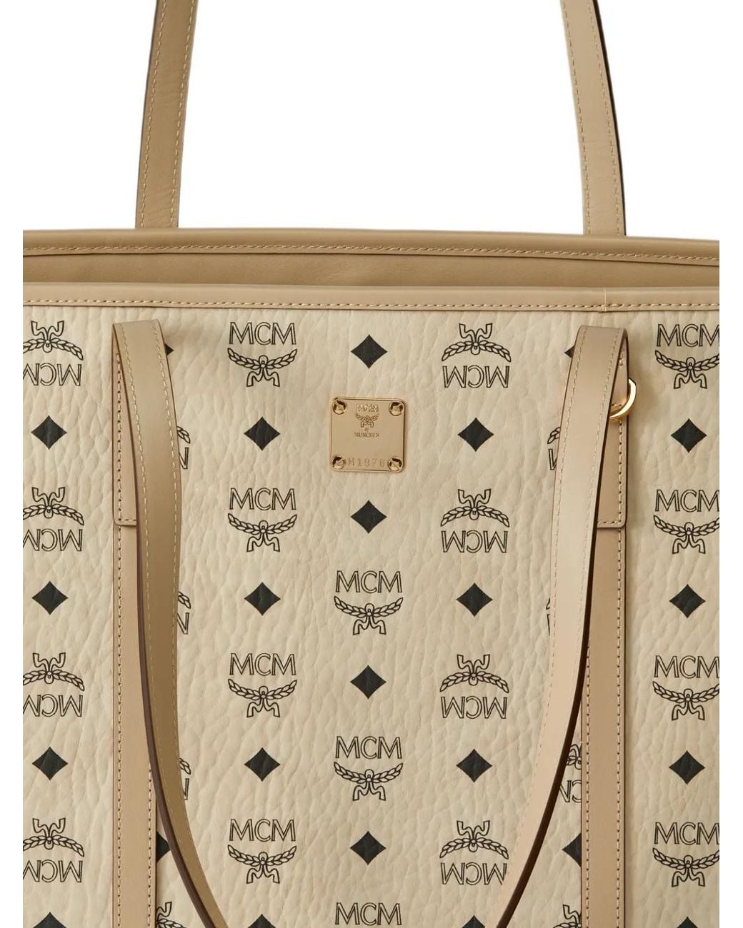 MCM White Medium Toni Visetos Logo-Print Tote Bag