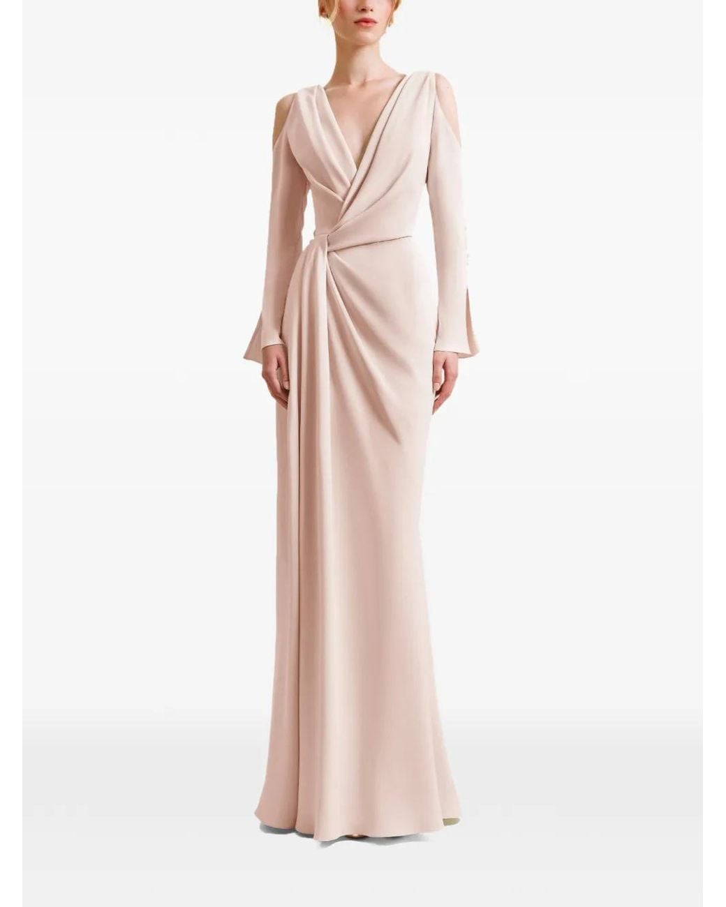 Gemy Maalouf Pink Cold-Shoulder Draped Gown
