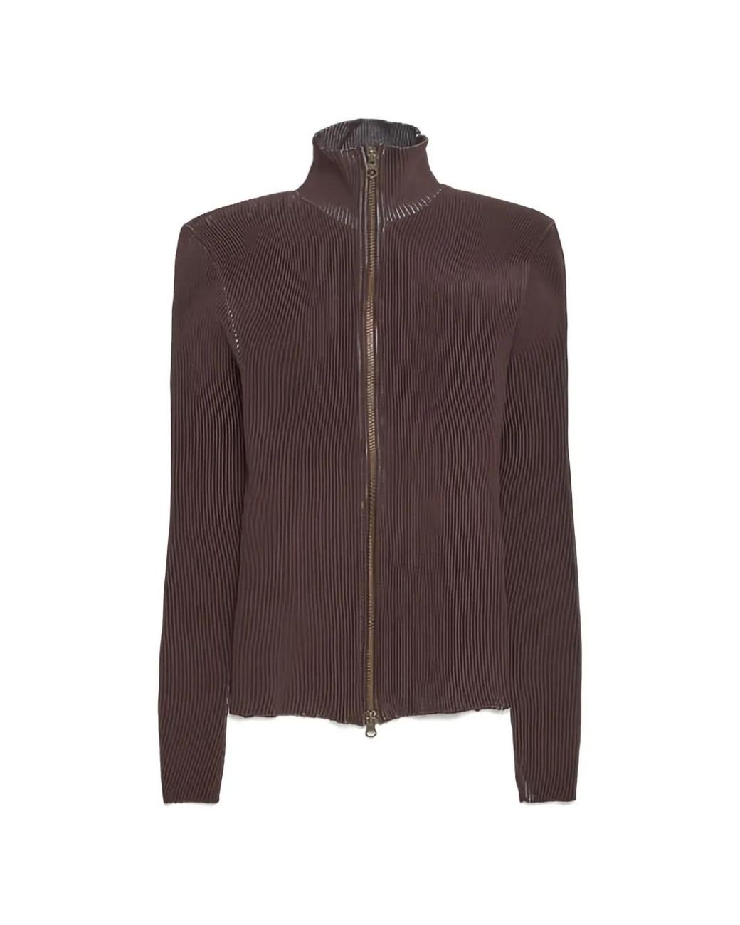 Isa Boulder Brown Zip-Up Ribbed Cardigan