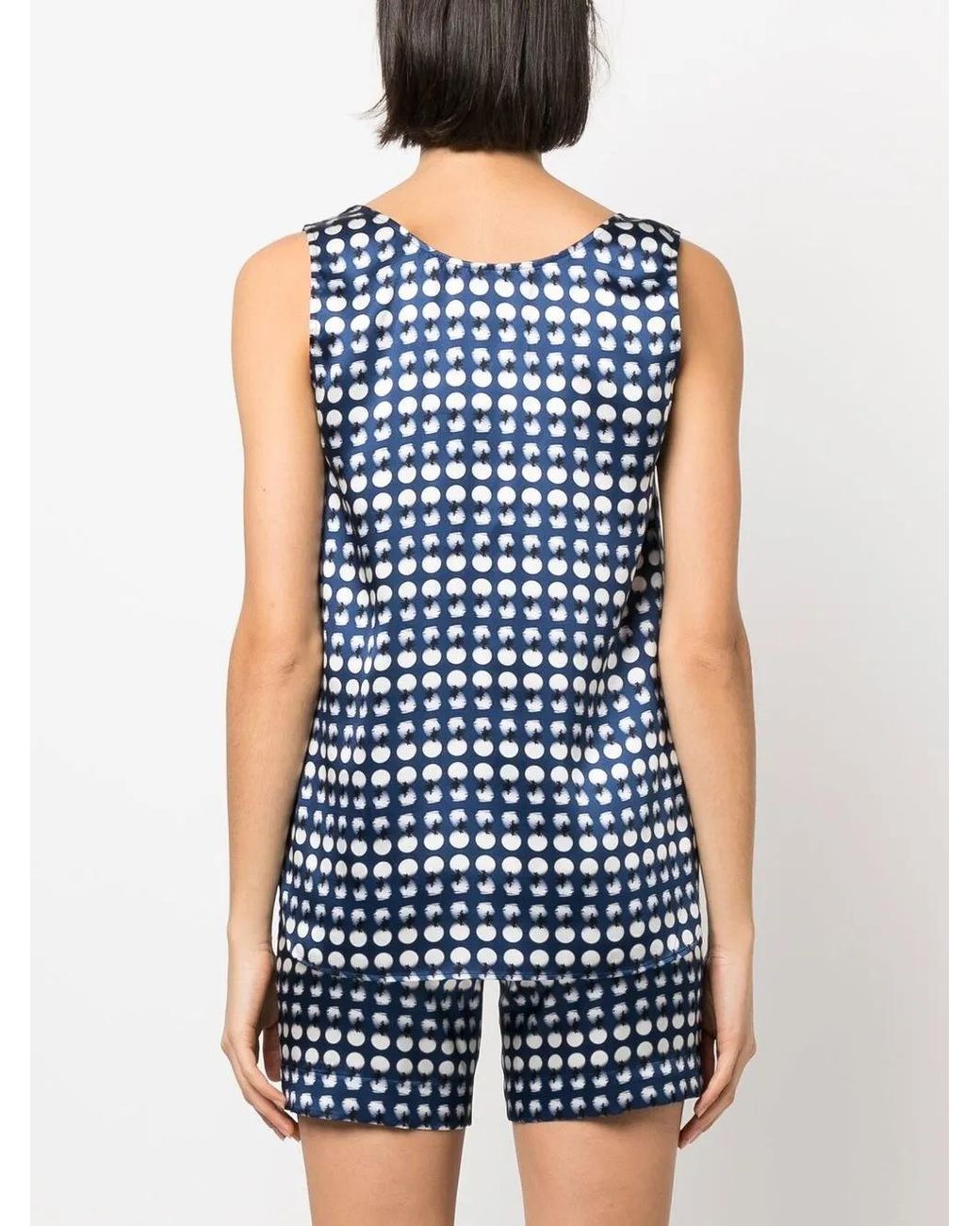 Kiton Blue Polka-Dot Silk Top