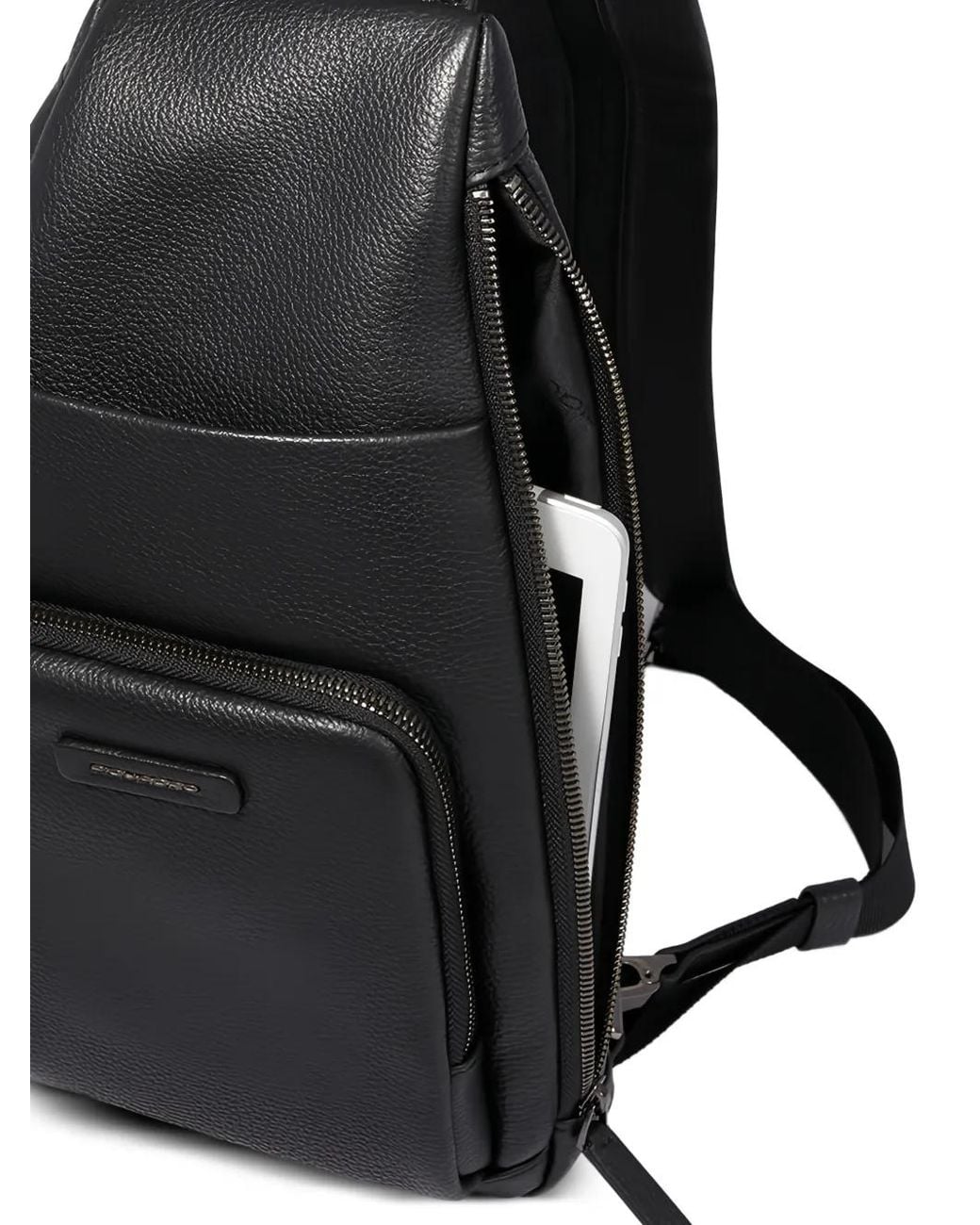 Piquadro Black Modus Restyling Leather Sling Bag for men