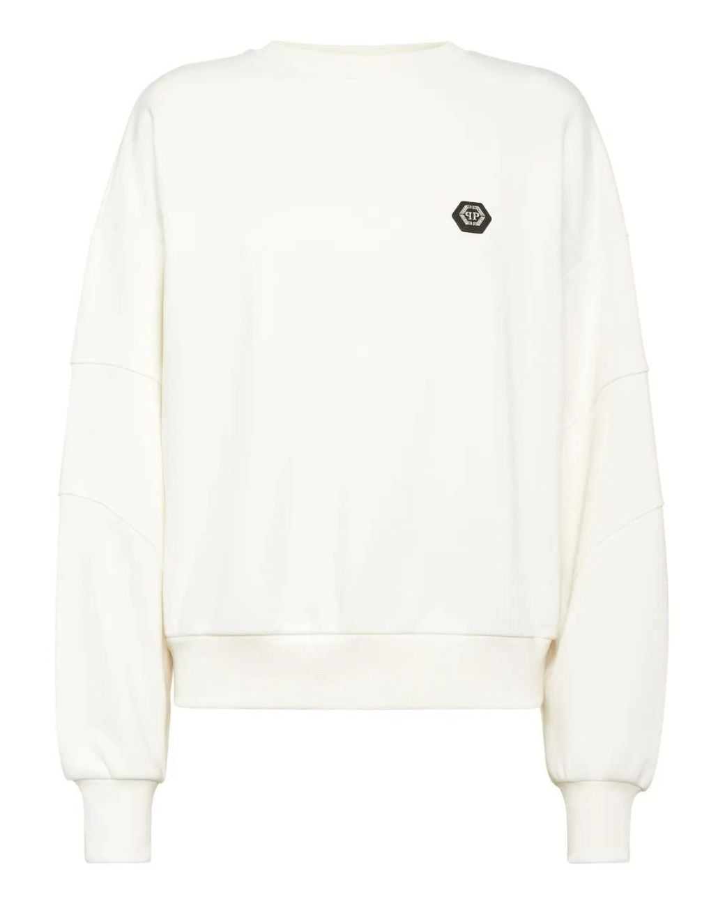 Philipp Plein White Fleece Round Neck Sweatshirt Ogo Fatale