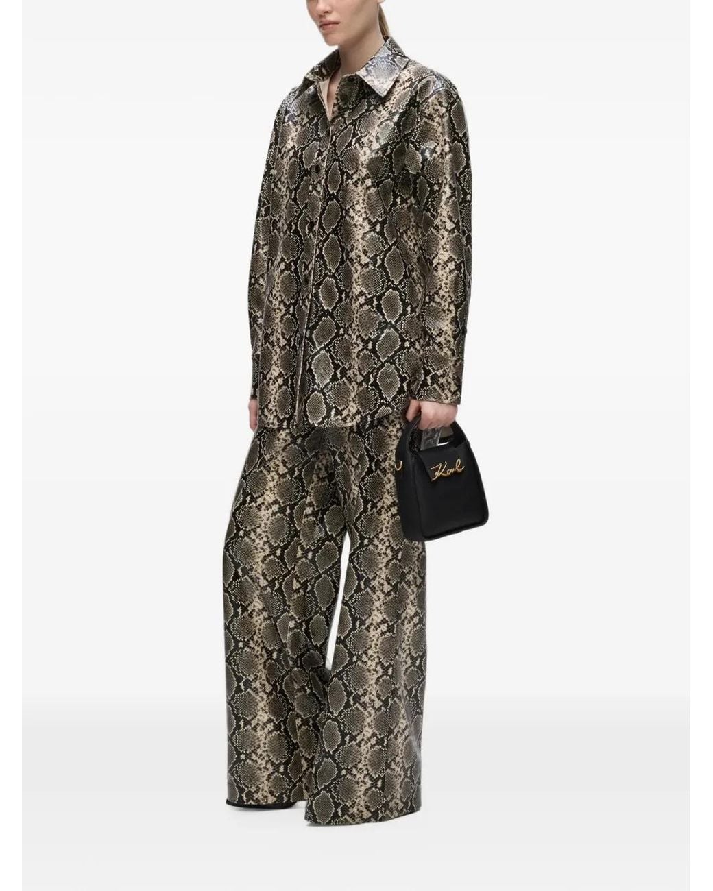 Karl Lagerfeld Gray Pantalon Évasé À Effet Python