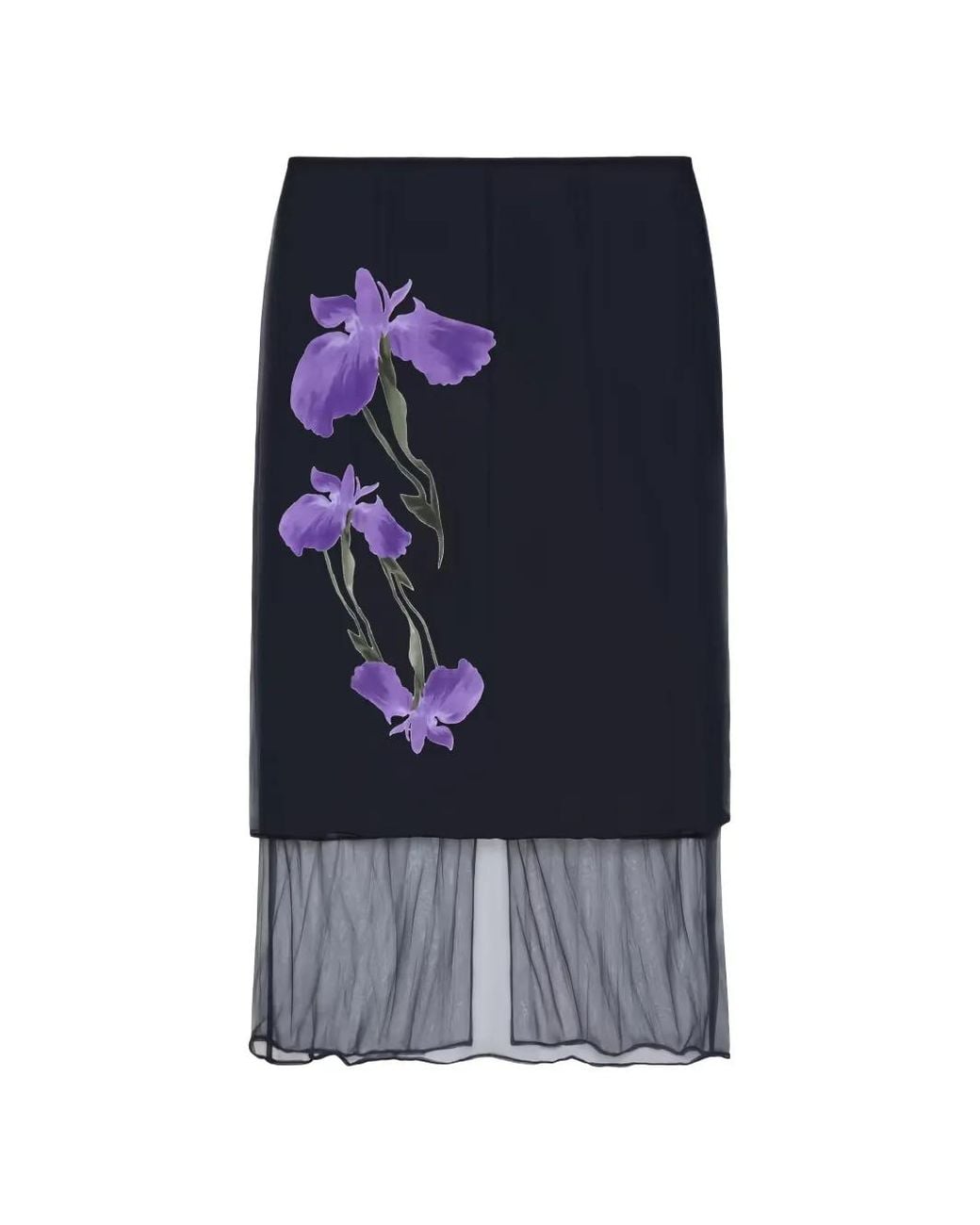 Givenchy Blue Floral-Print Layered Midi Skirt