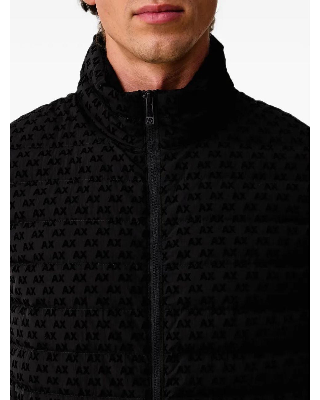 ARMANI EXCHANGE Black All-Over Logo-Print Quilted Gilet for men