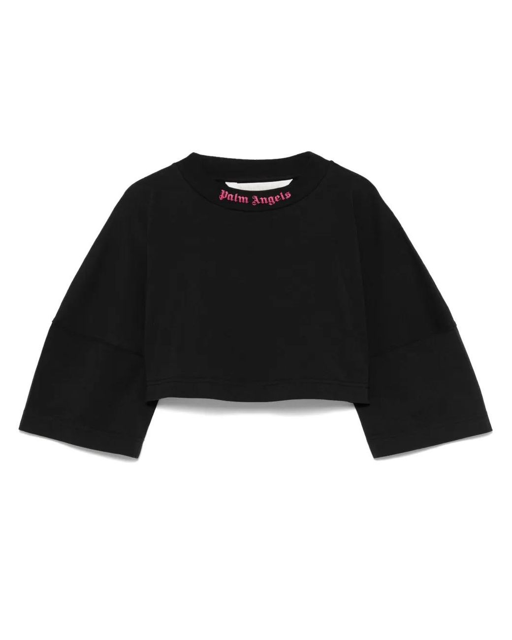 Palm Angels Black Cropped T-Shirt With Print
