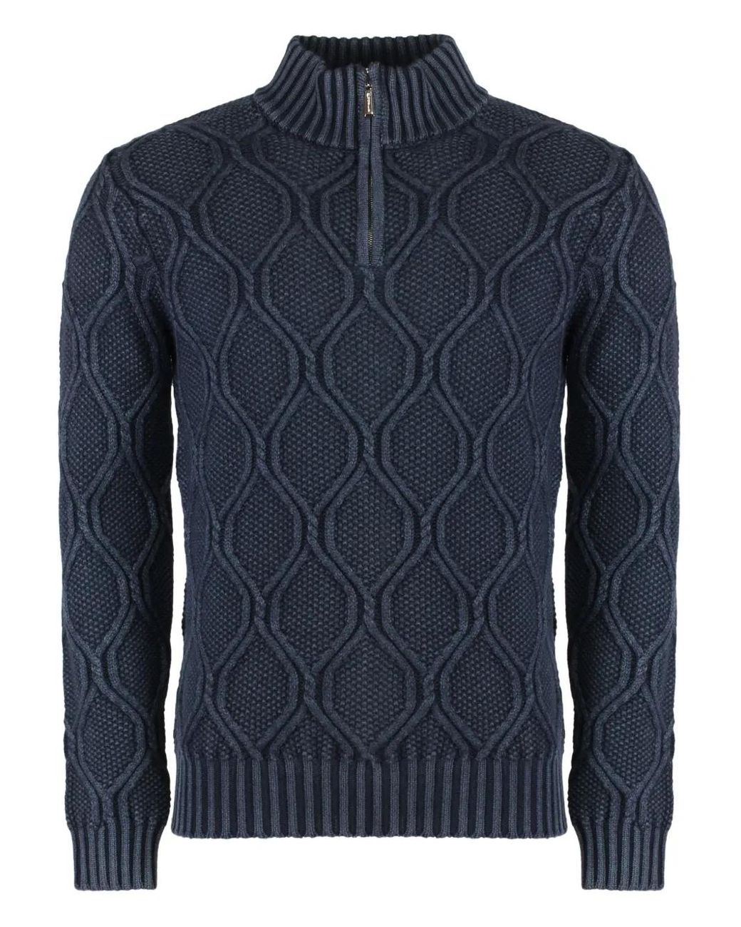 Moorer Blue Cable-Knit Half-Zip Pullover for men