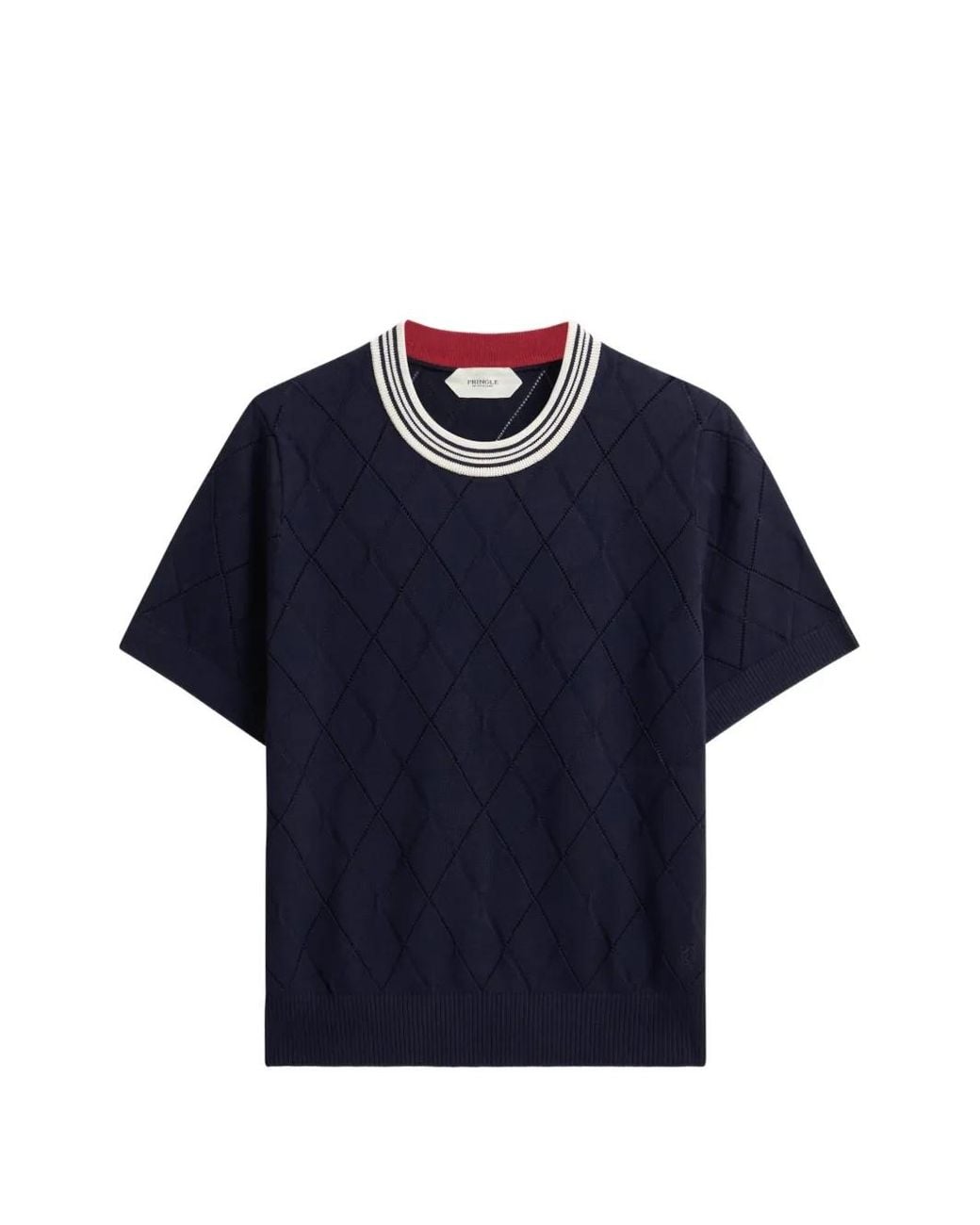 Pringle of Scotland Blue Argyle-Textured T-Shirt