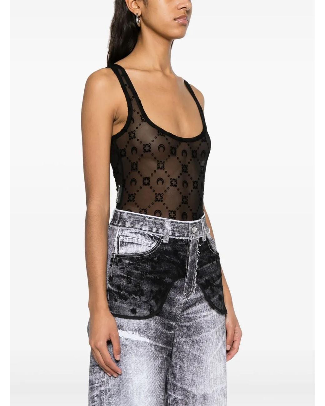 MARINE SERRE Black Bodysuits