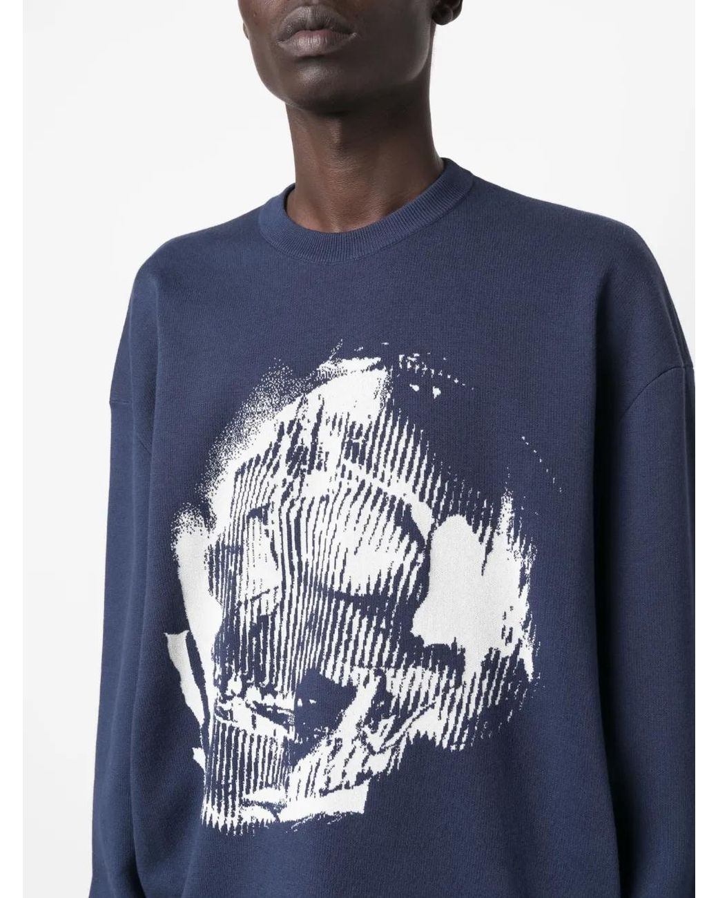 McQueen Blue Skull Graffiti Jacquard-Knit Jumper for men