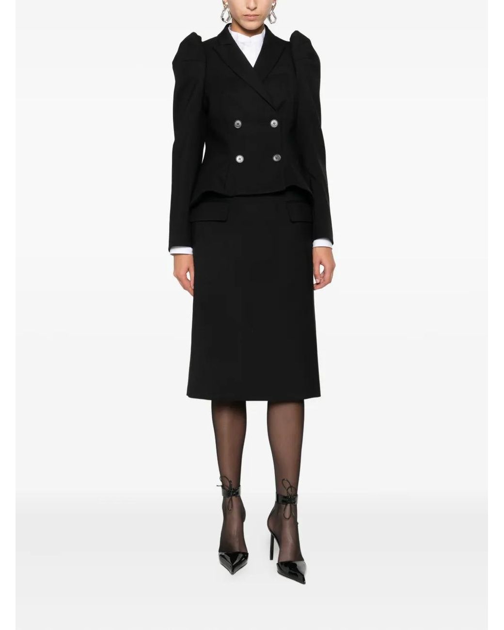 McQueen Black Puff-Sleeve Double-Breasted Jacket