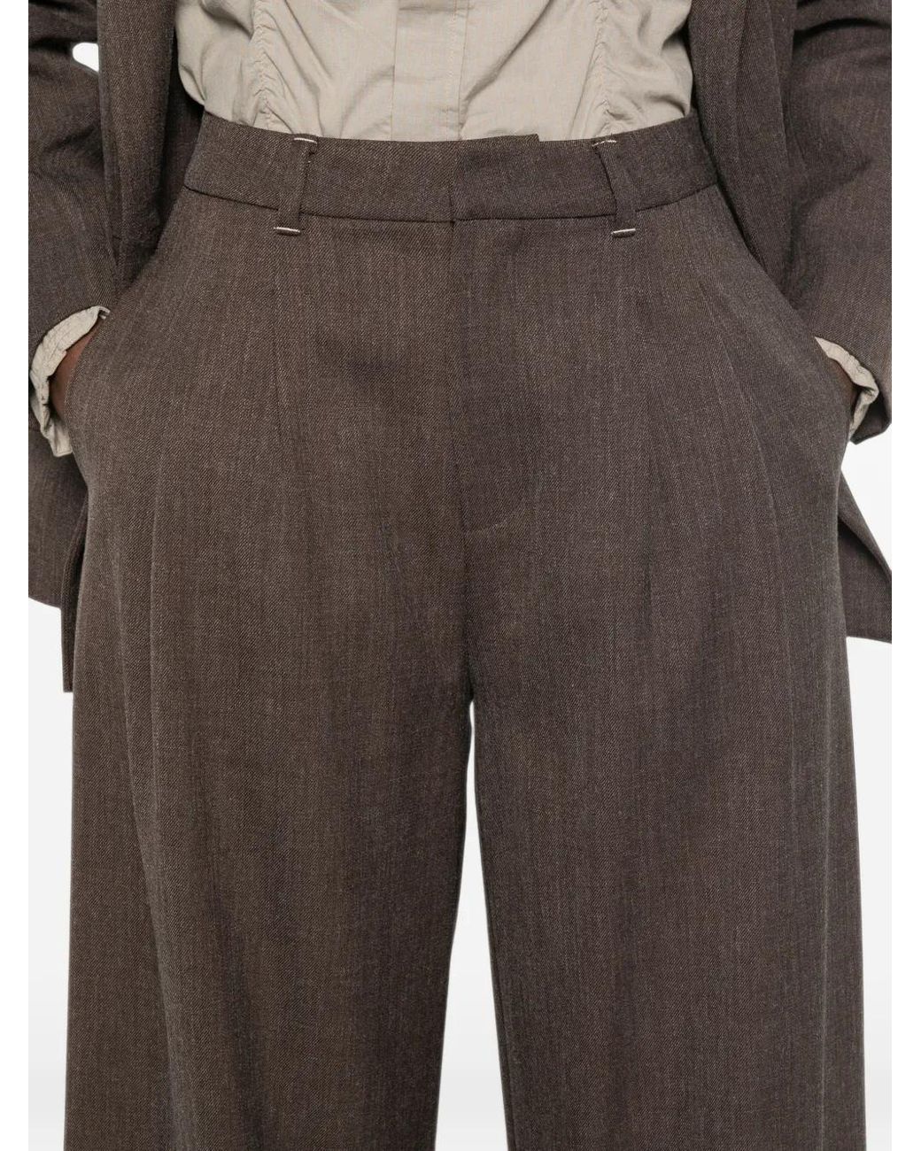 ELEH Brown Pleated Wide-Leg Trousers