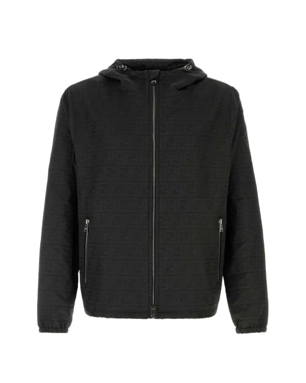 Fendi Black Ff Logo-Jacquard Hooded Jacket for men
