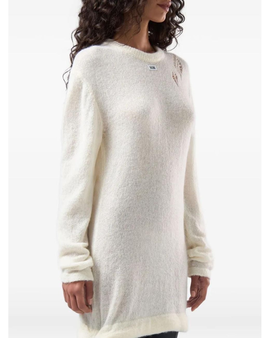 Gcds White Webnet Knitted Mini Dress