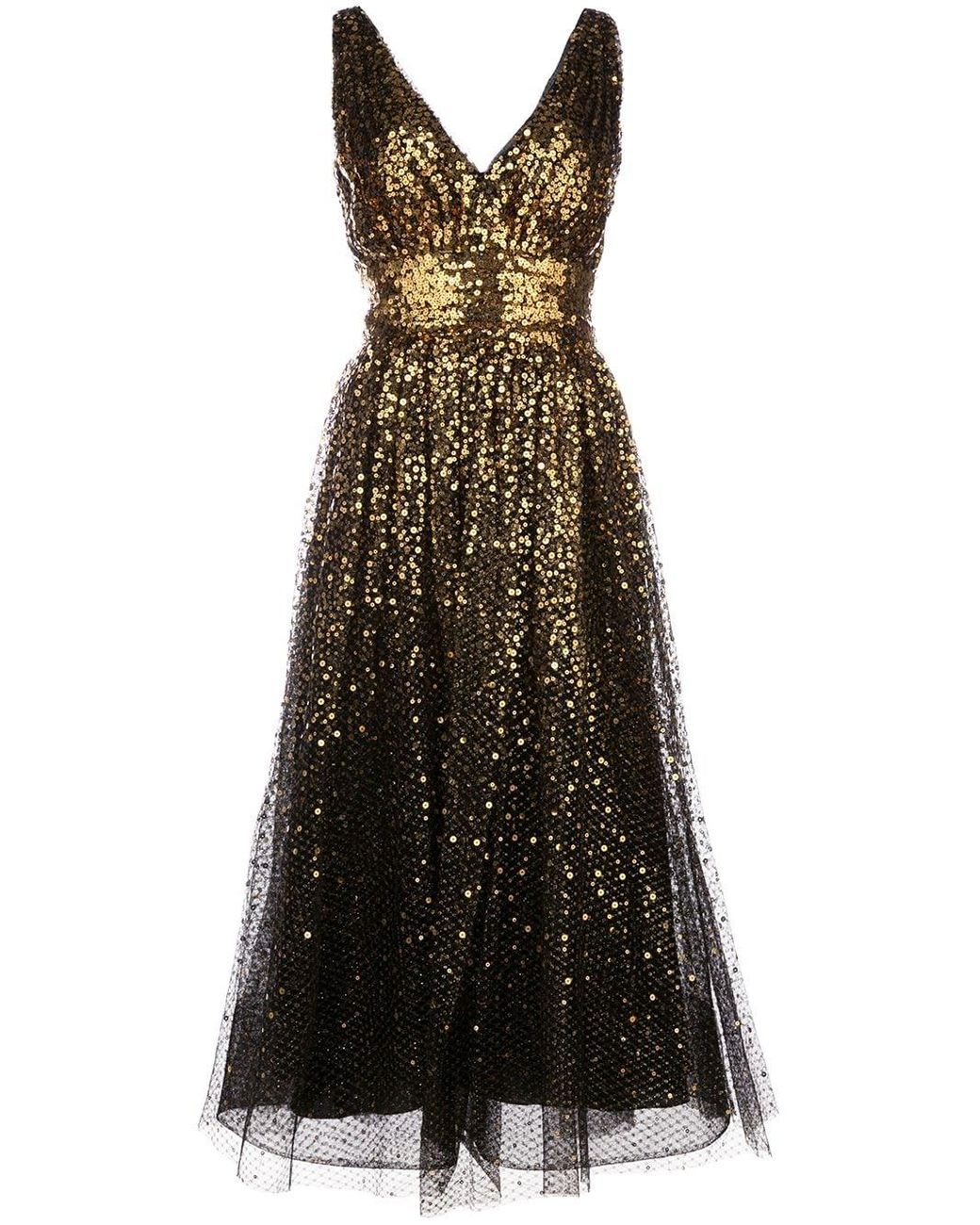 Marchesa notte Synthetic Sequin Embroidered Flared Dress in Gold ...